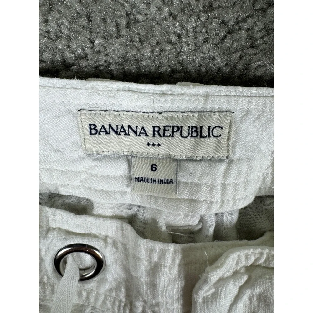 Banana Republic Womens White 100% Linen Wide Leg Drawstring Pants Size 6
